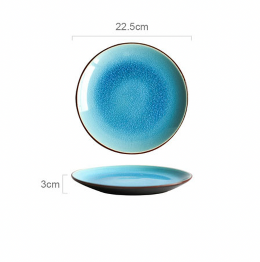 assiettes plate en céramique bleu  22,5cm